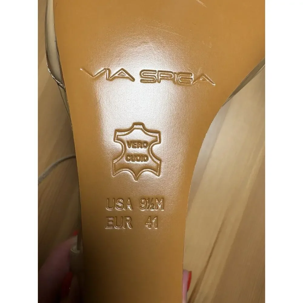 NWOT Via Spiga Women’s Beige Leather Strappy Ankle Strap Wedge Sandals 9.5M